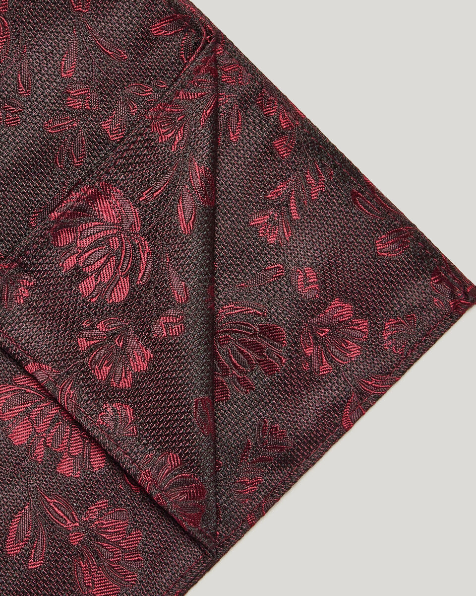 Silk Jacquard Floral Pocket Square, Burgundy, hi-res
